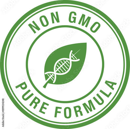 Non GMO Pure Formula Badge – Green Organic Certification Label for Natural Products and Healthy Food Packaging
