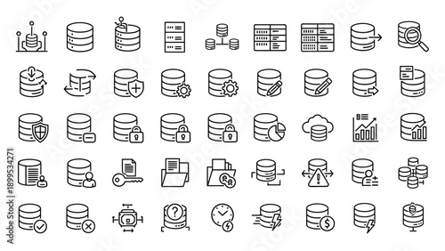 Database Icons Set Line Art Style.