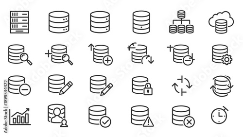 Database management system icons set.
