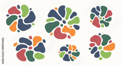 Vibrant abstract shapes in red green blue and orange on white background modern graphic design elements