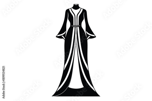 kaftan maxi dress silhouette line art vector illustration