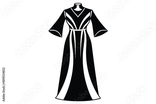 kaftan maxi dress silhouette line art vector illustration