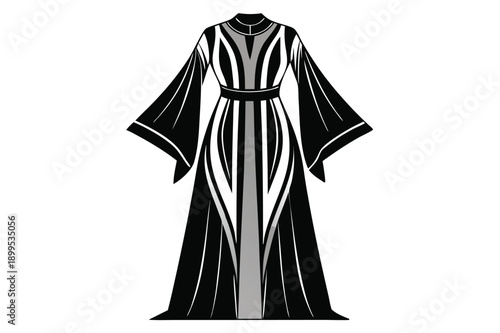 kaftan maxi dress silhouette line art vector illustration