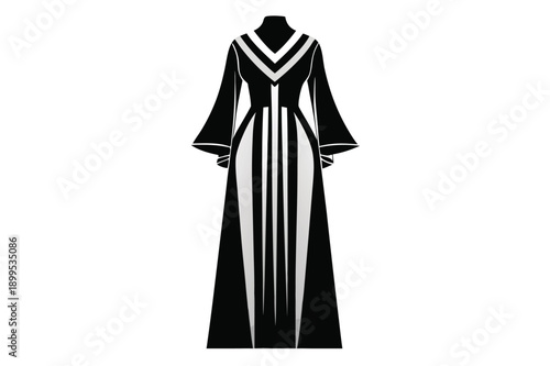kaftan maxi dress silhouette line art vector illustration