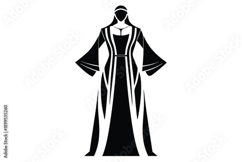 kaftan maxi dress silhouette line art vector illustration