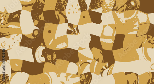 Brown and beige abstract animal pattern with various creatures and textures