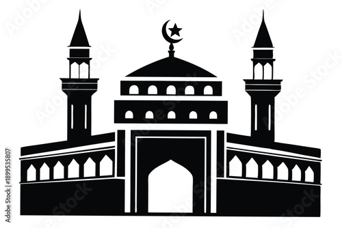 kaaba in makkah silhouette line art vector illustration