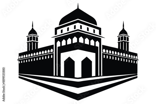 kaaba in makkah silhouette line art vector illustration