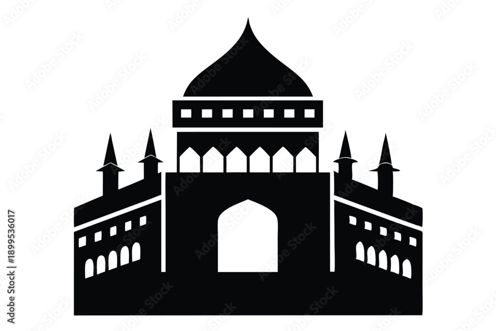 Fototapeta premium kaaba in makkah silhouette line art vector illustration