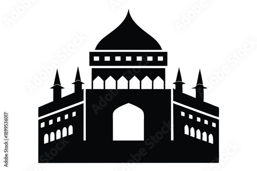 kaaba in makkah silhouette line art vector illustration