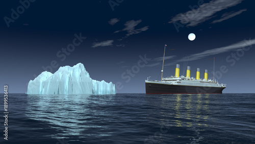 Historisches Passagierschiff RMS Titanic und Eisberg