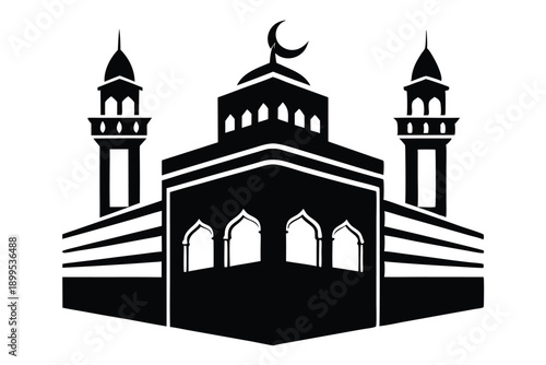 kaaba in makkah silhouette line art vector illustration
