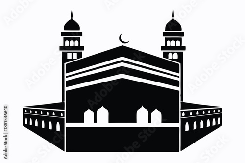 kaaba in makkah silhouette line art vector illustration
