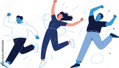Cheerful group of people jumping and celebrating success, vector illustration for motivation