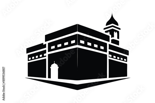 kaaba in makkah silhouette line art vector illustration