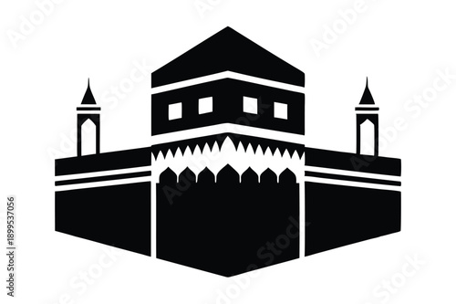 kaaba in makkah silhouette line art vector illustration