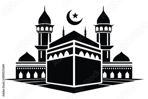kaaba in makkah silhouette line art vector illustration