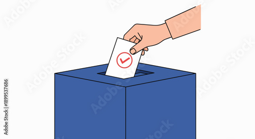Person's hand dropping marked ballot into election box vote democracy choice polling approval decision success