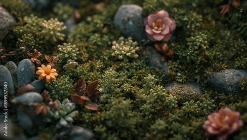 Flowers and Plants Growing Among Stones in a Green Landscape During Daytime