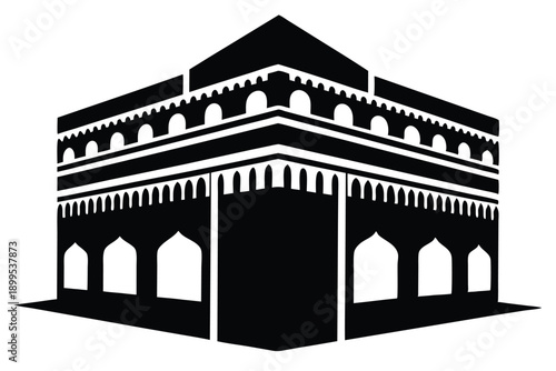 kaaba in makkah silhouette line art vector illustration