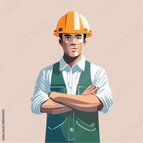 Skilled and confident male tradesman in a hard hat and safety vest, showcasing professionalism and readiness for demanding work, ideal for project and industry themes