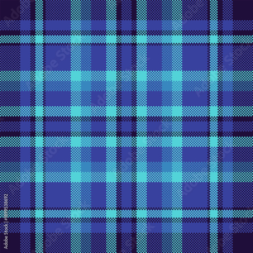 Tee tartan fabric vector, designer pattern textile background. Day check seamless plaid texture in blue and cyan colors.