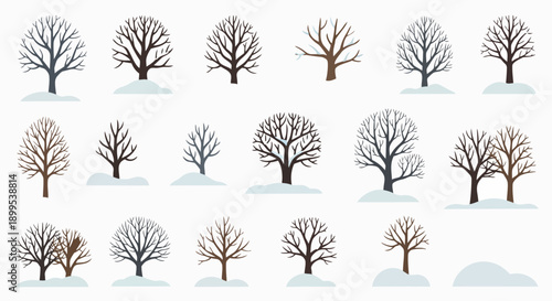 Bare winter trees standing in snow minimalistic vector illustration set winter forest nature elements collection season cold branches