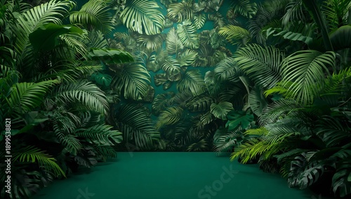 Lush Green Leaves Covering a Wall and Floor in a Tropical Setting With Natura...
