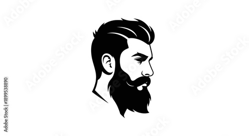 Profile portrait of a bearded man with a trendy haircut on isolated white background