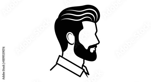 Professional Bearded Man Profile Head with Shirt Collar, isolated white background