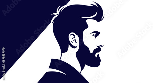 Stylish Bearded Man Profile Head on Dramatic Dark Blue Background
