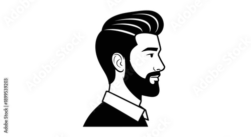 Sophisticated Profile of a Modern Bearded Man with Stylish Haircut and Collared Shirt, isolated white background
