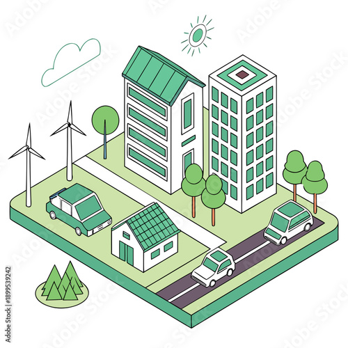 Sustainable urban development with renewable energy sources integrated into city life