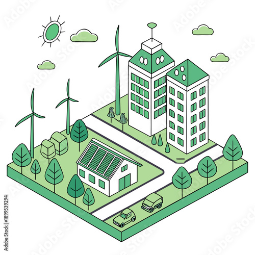Sustainable urban living with renewable energy sources integrated into city life