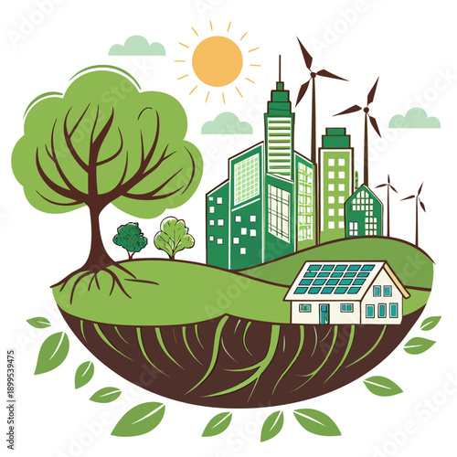 Sustainable city with renewable energy sources and green infrastructure