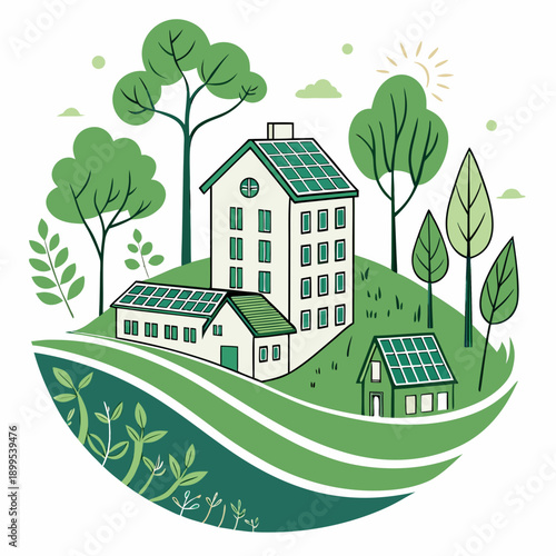 Peaceful countryside home surrounded by lush greenery and trees