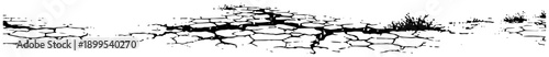 Panoramic sketch of cracked dry earth and soil texture caused by drought