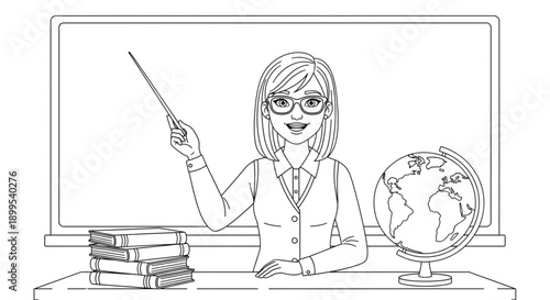 Educator Teaching Geography Lesson with Globe and Books, Inspiring Knowledge and Learning in Classroom