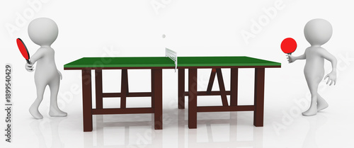 Zwei 3D Figuren spielen Tischtennis