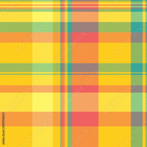 Artistic check background fabric, selection pattern plaid textile. Commerce texture vector seamless tartan in yellow and golden poppy colors.