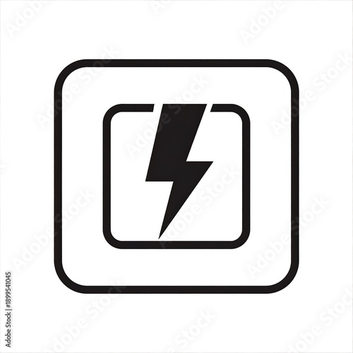 A black lightning bolt symbol in a square outline on white Free Download A black lightning bolt symbol in a square outline on white - GFXLoad