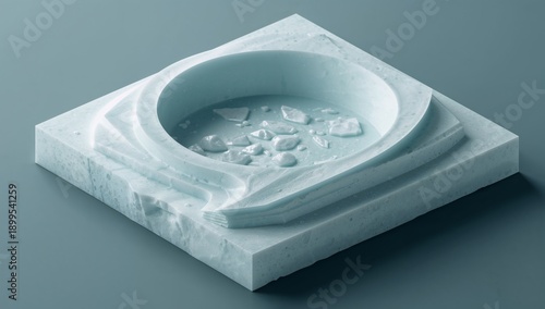 Art Piece Showing a Circular Form on a Light Blue Surface With Fragmented Pie...