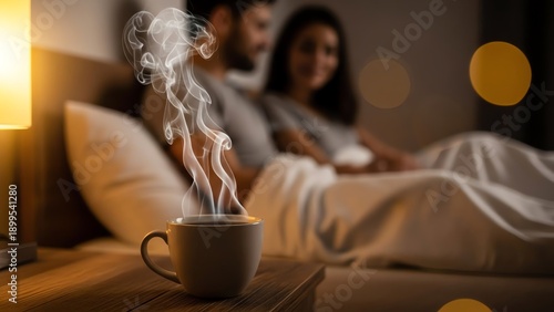 Wallpaper Mural Cozy Morning Couple with Steaming Coffee in Bed Torontodigital.ca
