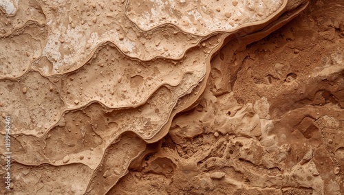 Unique Texture of Natural Rock Formation in a Coastal Area Showcasing Layered...