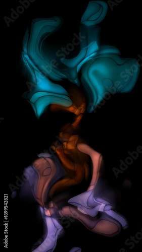 a fractal distortion animation made from lighting cubes, installation featuring an arrangement of glowing cubes floating in the dark background