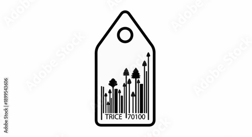 Tag with barcode and growing trees symbolizing price increase or growth