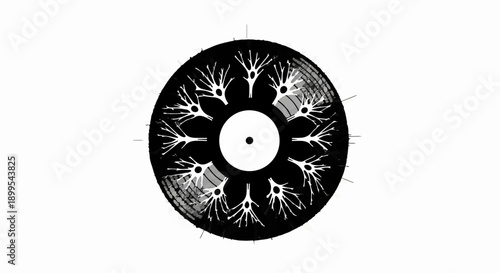 Abstract circular pattern with radiating lines on a black background, evoking a sense of energy or sound waves.