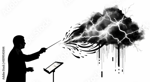 Conductor orchestrates a stormy, creative explosion from a music stand.