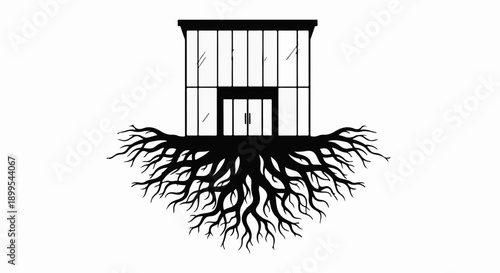 Modern building with strong roots symbolizing stability and growth