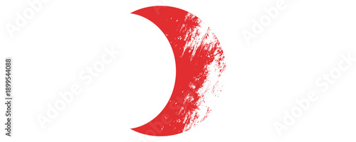Japanese flag symbol of rising sun. Red circle in grunge style on white background.
